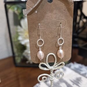 Elegant Silver and Peach Pearl Drop Earrings